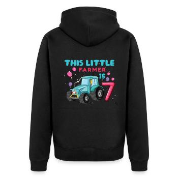 Birth Born Age 7 Year Old Little Farmer Tractor - Unisex Premium Bio Zip Hoodie - Schwarz - Hinten - Nico (187cm)