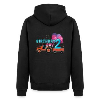 Birth Born Age 2 Year Old Boy Farmer Ranch Tractor - Unisex Premium Bio Zip Hoodie - Schwarz - Hinten - Nico (187cm)