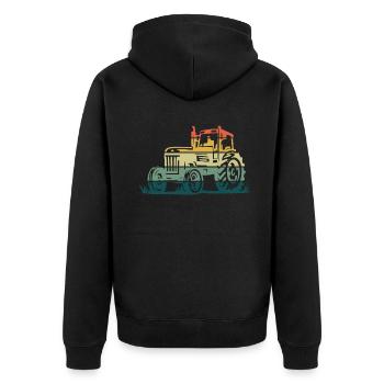 Farm Farmer Rancher Retro Vintage Tractor - Unisex Premium Bio Zip Hoodie - Schwarz - Hinten - Nico (187cm)