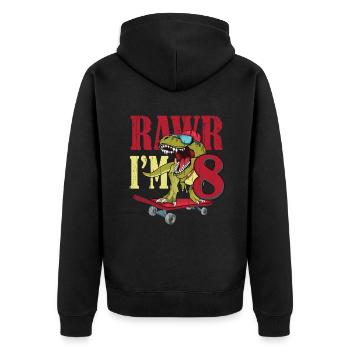 Birth Born Age 8 Years Old Dinosaur Skateboard - Unisex Premium Organic Zip Hoodie - black - Back - Nico (187cm)