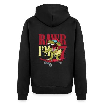 Birth Born Age 7 Years Old Dinosaur Skateboard - Unisex Premium Organic Zip Hoodie - black - Back - Nico (187cm)
