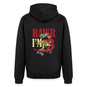 Birth Born Age 3 Years Old Dinosaur Skateboard - Unisex Premium Organic Zip Hoodie - black - Back - Nico (187cm)