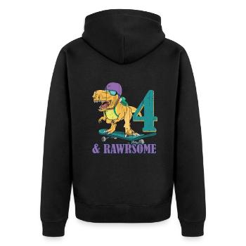 Birth Born Age 4 Years Old Skateboard Dinosaur - Unisex Premium Organic Zip Hoodie - black - Back - Nico (187cm)