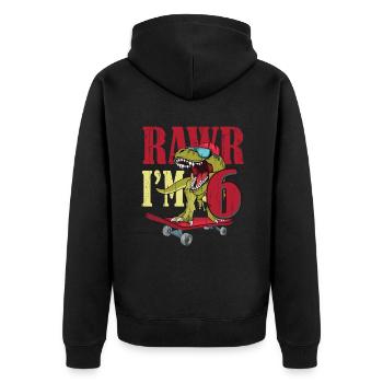 Birth Born Age 6 Years Old Dinosaur Skateboard - Unisex Premium Organic Zip Hoodie - black - Back - Nico (187cm)