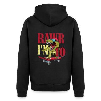 Birth Born Age 10 Years Old Dinosaur Skateboard - Unisex Premium Organic Zip Hoodie - black - Back - Nico (187cm)
