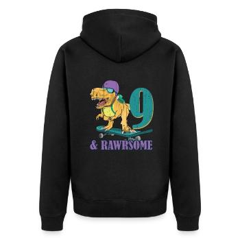 Birth Born Age 9 Years Old Skateboard Dinosaur - Unisex Premium Organic Zip Hoodie - black - Back - Nico (187cm)