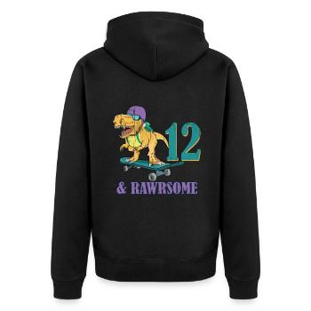Birth Born Age 12 Years Old Skateboard Dinosaur - Unisex Premium Organic Zip Hoodie - black - Back - Nico (187cm)