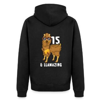 Kawaii Naissance Né 15 ans Alpaga Llama - Veste à capuche bio Premium Unisexe - noir - Dos - Nico (187cm)