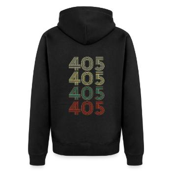 Retro America State Flag Area Code Oklahoma - Unisex Premium Bio Zip Hoodie - Schwarz - Hinten - Nico (187cm)