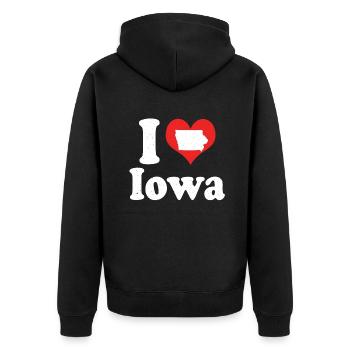 America Citizen US State Love I Heart Iowa - Unisex Premium Organic Zip Hoodie - black - Back - Nico (187cm)