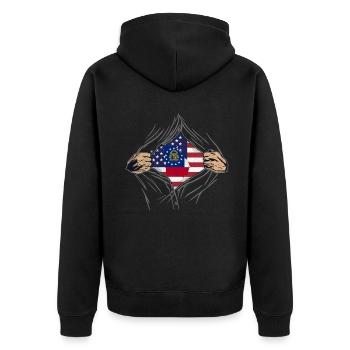 Rip Reveal America State Flag Georgia - Unisex Premium Bio Zip Hoodie - Schwarz - Hinten - Nico (187cm)