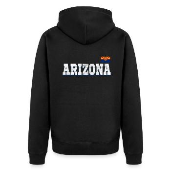 State Name America State Flag Arizona - Unisex Premium Bio Zip Hoodie - Schwarz - Hinten - Nico (187cm)