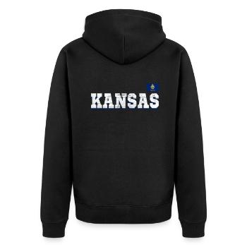 State Name America State Flag Kansas - Unisex Premium Bio Zip Hoodie - Schwarz - Hinten - Nico (187cm)