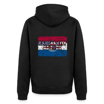 America US Flag State Flag Kansas - Unisex Premium Bio Zip Hoodie - Schwarz - Hinten - Nico (187cm)