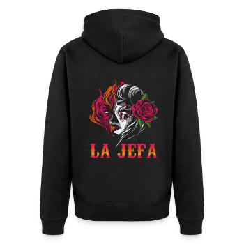 Jefa Halloween Rose Sugar Skull Muertos Dead - Unisex Premium Organic Zip Hoodie - black - Back - Nico (187cm)