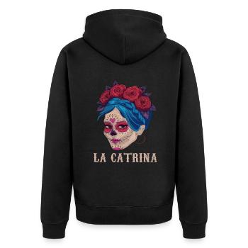 Catrina Halloween Flower Sugar Skull Muertos Dead - Unisex Premium Bio Zip Hoodie - Schwarz - Hinten - Nico (187cm)