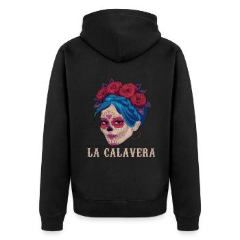 Bone Halloween Flower Sugar Skull Muertos Day Dead - Unisex Premium Organic Zip Hoodie - black - Back - Nico (187cm)