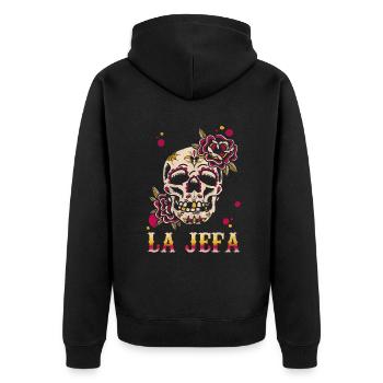 Jefa Floral Sugar Skull Muertos Day Dead Halloween - Unisex Premium Bio Zip Hoodie - Schwarz - Hinten - Nico (187cm)
