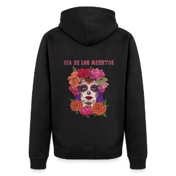 Mexico Flower Floral Sugar Skull Muertos Day Dead - Unisex Premium Bio Zip Hoodie - Schwarz - Hinten - Nico (187cm)