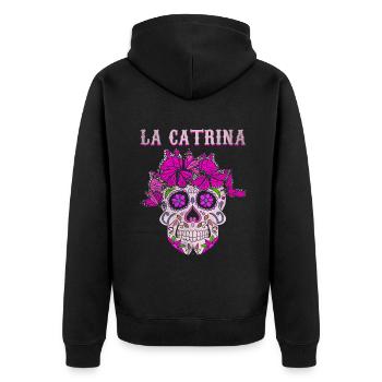 Catrina Butterfly Sugar Skull Muertos Halloween - Unisex Premium Bio Zip Hoodie - Schwarz - Hinten - Nico (187cm)