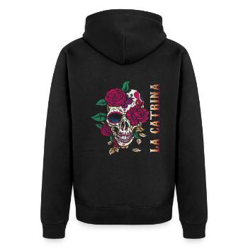 Catrina Creepy Sugar Skull Muertos Dead Halloween - Unisex Premium Bio Zip Hoodie - Schwarz - Hinten - Nico (187cm)