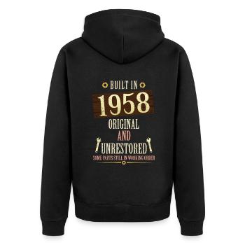 Built In The 1958 Original And Unrestored - Unisex Premium Bio Zip Hoodie - Schwarz - Hinten - Nico (187cm)