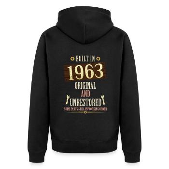 Built In The 1963 Original And Unrestored - Unisex Premium Bio Zip Hoodie - Schwarz - Hinten - Nico (187cm)