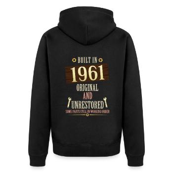 Built In The 1961 Original And Unrestored - Unisex Premium Bio Zip Hoodie - Schwarz - Hinten - Nico (187cm)