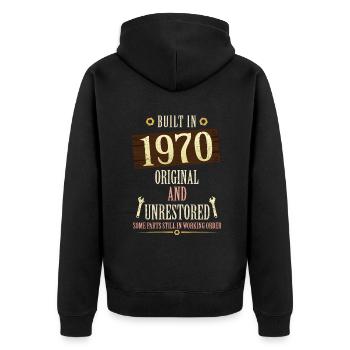 Built In The 1970 Original And Unrestored - Unisex Premium Organic Zip Hoodie - black - Back - Nico (187cm)