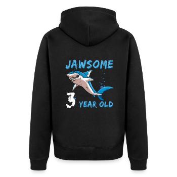 Birth Born Age 3 Years Old Jaw Awesome Shark - Unisex Premium Bio Zip Hoodie - Schwarz - Hinten - Nico (187cm)