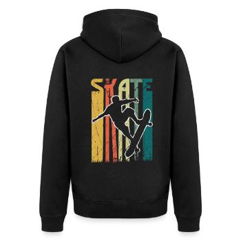 Vtintage Skate Skating Board Retro Skateboard - Unisex Premium Bio Zip Hoodie - Schwarz - Hinten - Nico (187cm)
