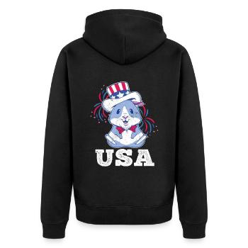America American Pig Guinea USA 4th Of July - Unisex Premium Bio Zip Hoodie - Schwarz - Hinten - Nico (187cm)