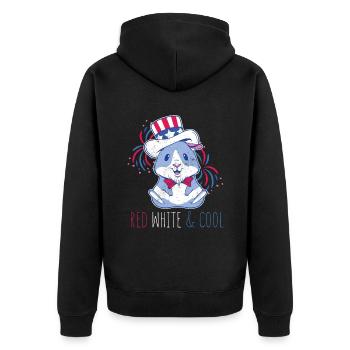 Cool American Pig Guinea USA 4th Of July - Unisex Premium Bio Zip Hoodie - Schwarz - Hinten - Nico (187cm)
