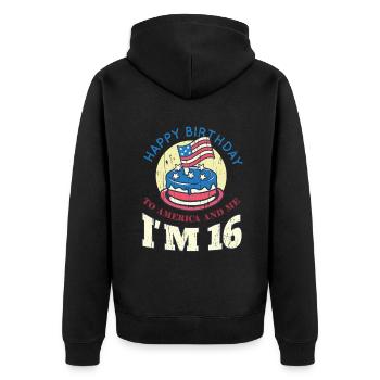 US America Flag Cake Birth Age 16 USA 4th Of July - Unisex Premium Organic Zip Hoodie - black - Back - Nico (187cm)