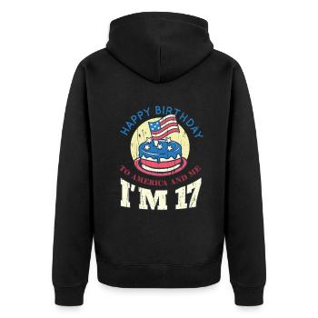 US America Flag Cake Birth Age 17 USA 4th Of July - Unisex Premium Bio Zip Hoodie - Schwarz - Hinten - Nico (187cm)