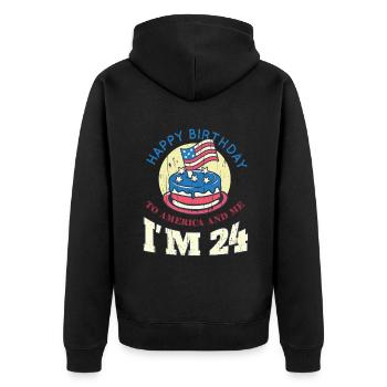 US America Flag Cake Naissance Age 24 USA 4th Of July - Veste à capuche bio Premium Unisexe - noir - Dos - Nico (187cm)