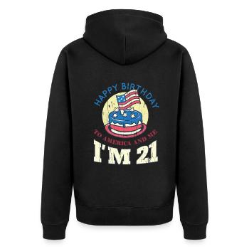 US America Flag Cake Naissance Age 21 USA 4th Of July - Veste à capuche bio Premium Unisexe - noir - Dos - Nico (187cm)