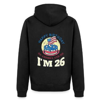 US America Flag Cake Birth Age 26 USA 4th Of July - Unisex Premium Organic Zip Hoodie - black - Back - Nico (187cm)