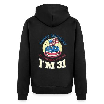 US America Flag Cake Birth Age 31 USA 4th Of July - Unisex Premium Organic Zip Hoodie - black - Back - Nico (187cm)