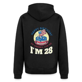 US America Flag Cake Birth Age 28 USA 4th Of July - Unisex Premium Organic Zip Hoodie - black - Back - Nico (187cm)
