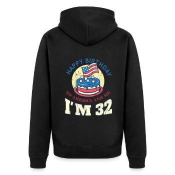 US America Flag Cake Birth Age 32 USA 4th Of July - Unisex Premium Organic Zip Hoodie - black - Back - Nico (187cm)