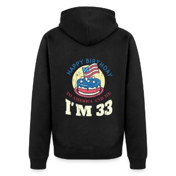 US America Flag Cake Birth Age 33 USA 4th Of July - Unisex Premium Organic Zip Hoodie - black - Back - Nico (187cm)