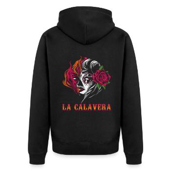 Bone Halloween Rose Sugar Muertos Day Dead - Unisex Premium Organic Zip Hoodie - black - Back - Nico (187cm)