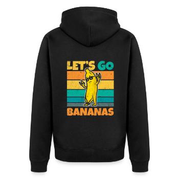 Vintage Let's Bananas Funny Rocker Banana - Unisex Premium Bio Zip Hoodie - Schwarz - Hinten - Nico (187cm)