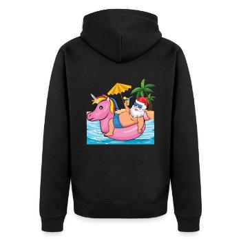 Beach Christmas Santa In Pool Summer 2022 - Unisex Premium Organic Zip Hoodie - black - Back - Nico (187cm)