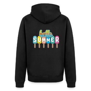 Beach 2022 Tropical Cream Ice Hello Summer - Unisex Premium Bio Zip Hoodie - Schwarz - Hinten - Nico (187cm)