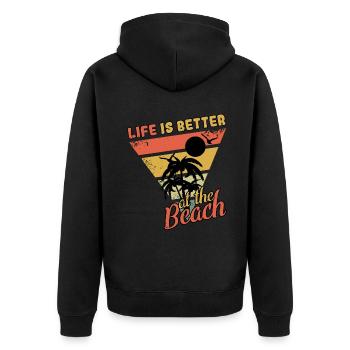 Vintage Life Better Beach 2022 Tropical Summer - Unisex Premium Bio Zip Hoodie - Schwarz - Hinten - Nico (187cm)