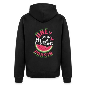 Plage 2022 One In Watermelon Cousin Bonjour Été - Veste à capuche bio Premium Unisexe - noir - Dos - Nico (187cm)