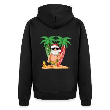 Island Beach Christmas Santa Drinking Summer 2022 - Unisex Premium Bio Zip Hoodie - Schwarz - Hinten - Nico (187cm)