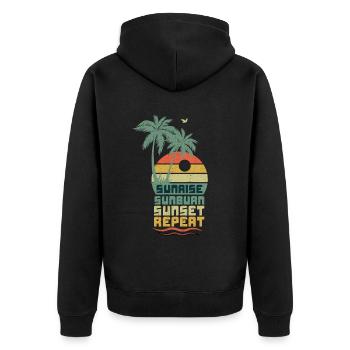 Retro Sun Beach 2022 Tropical Hello Summer - Unisex Premium Organic Zip Hoodie - black - Back - Nico (187cm)